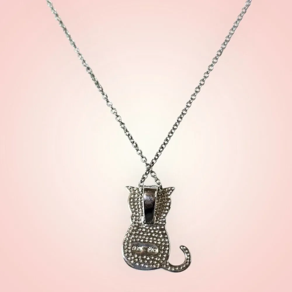 Sterling Silver 925 Rhodium Plated Lab Blue Inlay Opal Sitting Cat 18